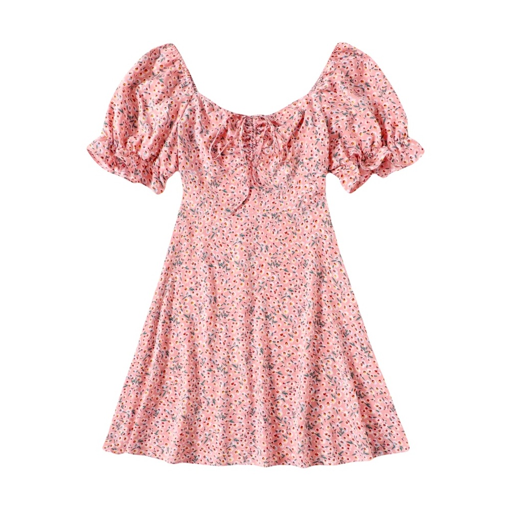 Women's SHEIN Plus Size 18 Drawstring Ruched Daisy Pink Floral Milkmaid Dress